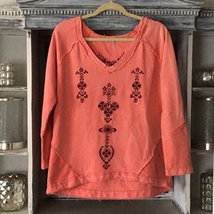 Free People Sweatshirt Top Frayed Oversized SZ S